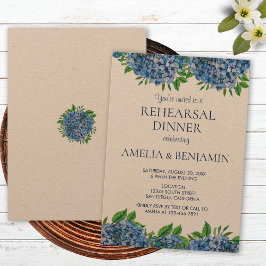 Elegante Blauwe Hortensia's Trouwrepetitie Diner Kaart