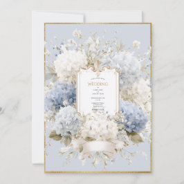Elegante Blauwe Hortensia's Vintage Bruiloft Kaart
