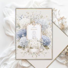 Elegante Blauwe Hortensia's Vintage Bruiloft Kaart