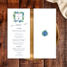 Elegante Blauwe Hortensia's Watercolor Bruiloft Menu