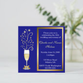 Elegante blauwe huwelijksjubileumfeest uitnodiging (Staand voorkant)