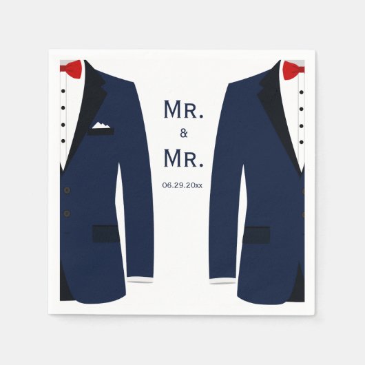 Elegante Blauwe Huwelijksservetten voor Homohuweli Servet (Voorkant)