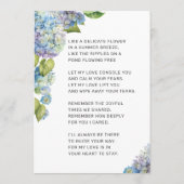 Elegante Blauwe Hydrangea Bloemen Foto Begrafenis  Kaart (Achterkant)