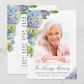 Elegante Blauwe Hydrangea Bloemen Foto Begrafenis  Kaart (Voorkant / Achterkant)