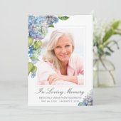 Elegante Blauwe Hydrangea Bloemen Foto Begrafenis  Kaart (Staand voorkant)