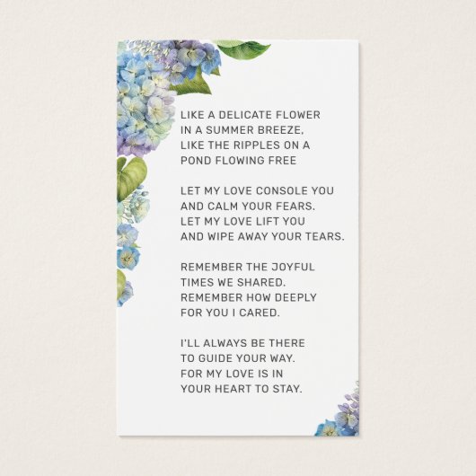 Elegante Blauwe Hydrangea Bloemen Foto Begrafenis  Visitekaartje (Achterkant)