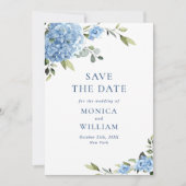 Elegante Blauwe Hydrangea Bloemen Lente Bruiloft Save The Date (Voorkant)