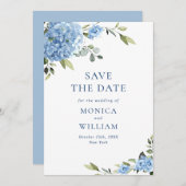 Elegante Blauwe Hydrangea Bloemen Lente Bruiloft Save The Date (Voorkant / Achterkant)