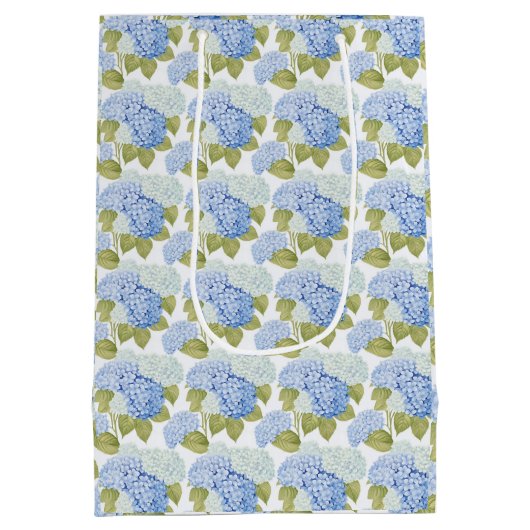 Elegante Blauwe Hydrangea Bloemen Patroon Medium Cadeauzakje (Achterkant)