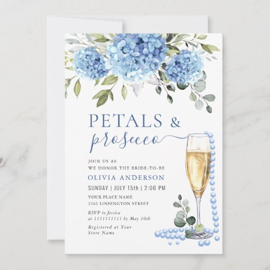 Elegante Blauwe Hydrangea Bloemenbloemblaadjes & P Kaart (Voorkant)