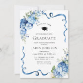Elegante Blauwe Hydrangea Bow Ribbon Graduation Pa Kaart (Voorkant)