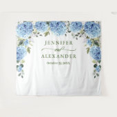 Elegante Blauwe Hydrangea Bruiloft Foto Achtergron Wandkleed (Voorkant (horizontaal))