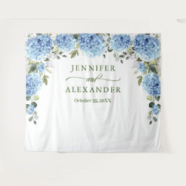 Elegante Blauwe Hydrangea Bruiloft Foto Achtergron Wandkleed