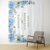 Elegante Blauwe Hydrangea Bruiloft Foto Achtergron Wandkleed (In situ)