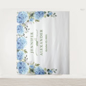 Elegante Blauwe Hydrangea Bruiloft Foto Achtergron Wandkleed (Voorkant)
