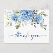 Elegante Blauwe Hydrangea Eucalyptus Bloem Dank u Briefkaart (Voorkant)