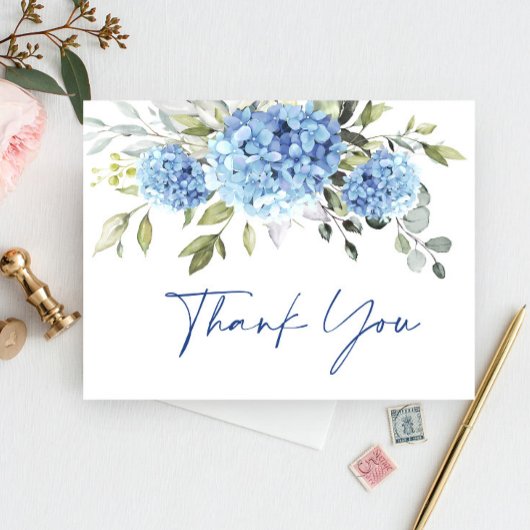 Elegante Blauwe Hydrangea Eucalyptus Bloem Dank u Briefkaart