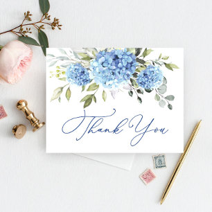 Elegante Blauwe Hydrangea Eucalyptus Bloem Dank u Briefkaart