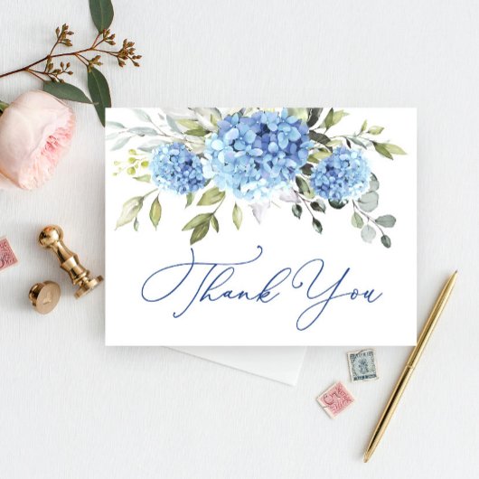 Elegante Blauwe Hydrangea Eucalyptus Bloem Dank u Briefkaart