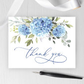 Elegante Blauwe Hydrangea Eucalyptus Bloem Dank u Briefkaart
