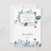 Elegante Blauwe Hydrangea Trouwplaats Kaarten (Voorkant)