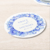 Elegante Blauwe Hydrangea Waterverf Bloemen Huweli Ronde Kartonnen Onderzetter (Gebogen)