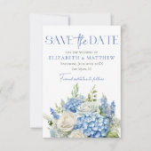 Elegante Blauwe Hydrangea Witte Bloemen Foto Bruil Save The Date (Voorkant)