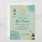 Elegante Blauwe Iftar met Lantaarn en Halve Maan Kaart (Voorkant)