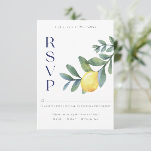 Elegante blauwe Italiaanse citroen botanische trou Informatiekaartje (Staand voorkant)