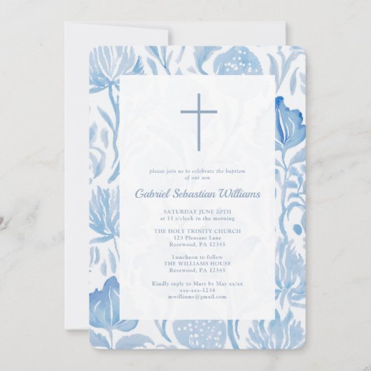 Elegante Blauwe Jongen doop doop doop Kaart (Voorkant)