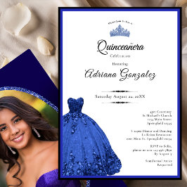 Elegante blauwe jurk 15e verjaardag Quinceanera Kaart