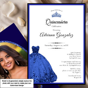 Elegante blauwe jurk 15e verjaardag Quinceanera Kaart