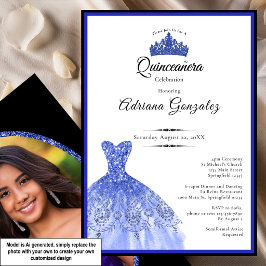 Elegante blauwe jurk 15e verjaardag Quinceanera Kaart