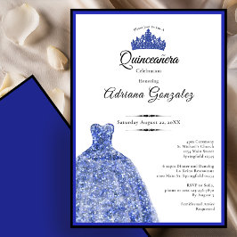Elegante blauwe jurk 15e verjaardag Quinceanera Kaart