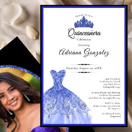 Elegante blauwe jurk 15e verjaardag Quinceanera Kaart