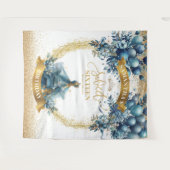 Elegante Blauwe Jurk Gouden Glitter Sweet 16 Banne Wandkleed (Voorkant (horizontaal))