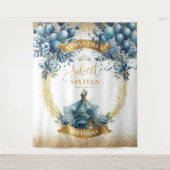 Elegante Blauwe Jurk Gouden Glitter Sweet 16 Banne Wandkleed (Voorkant)