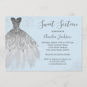 Elegante Blauwe Jurk Sweet Sixteen Uitnodiging