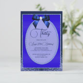 Elegante blauwe juweel boog & glitter verjaardag kaart (Staand voorkant)