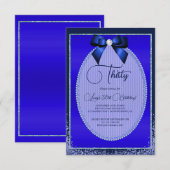 Elegante blauwe juweel boog & glitter verjaardag kaart (Voorkant / Achterkant)