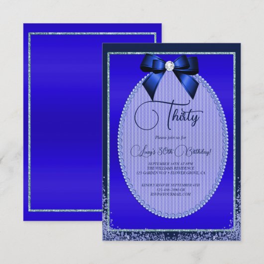 Elegante blauwe juweel boog & glitter verjaardag kaart (Voorkant / Achterkant)