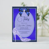 Elegante Blauwe Juweel Bow & Stiletto Verjaardag Kaart (Staand voorkant)