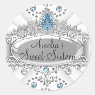 Elegante Blauwe Juweel Tiara Sweet Sixteen Sticker