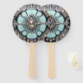 Elegante blauwe juwelen look handfans handwaaier (Voorkant en achterkant)