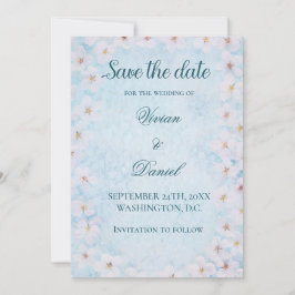 Elegante blauwe kersenbloesem Save the Date Weddin