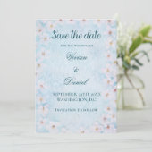 Elegante blauwe kersenbloesem Save the Date Weddin (Staand voorkant)
