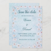 Elegante blauwe kersenbloesem Save the Date Weddin (Voorkant / Achterkant)