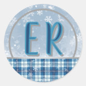 Elegante Blauwe Kerst Monogram Label (Voorkant)