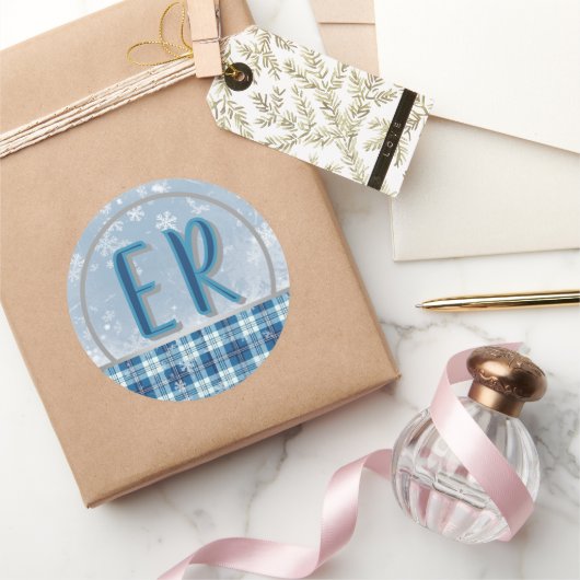 Elegante Blauwe Kerst Monogram Label (Geschenken)