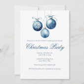 Elegante Blauwe Kerst Ornamenten Bedrijfsfeest Kaart (Voorkant)